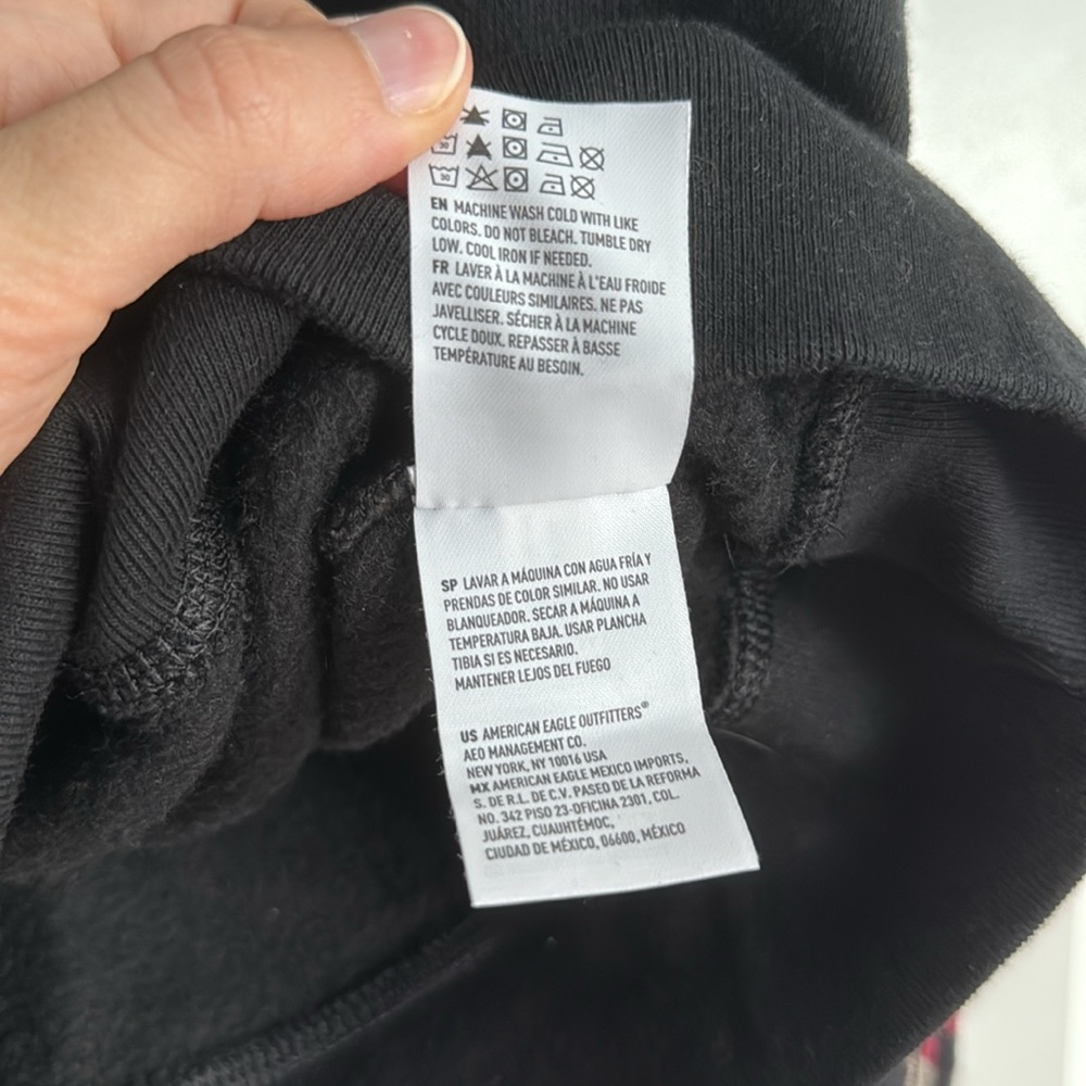 American Eagle Outfitters Black V-Neck Hoodie with Pink Floral Embroidery - Picture 7 of 8